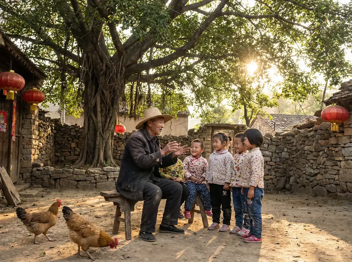 老人在大榕树下给孩子们讲故事 - 坏老人的春天目录 乡村记忆